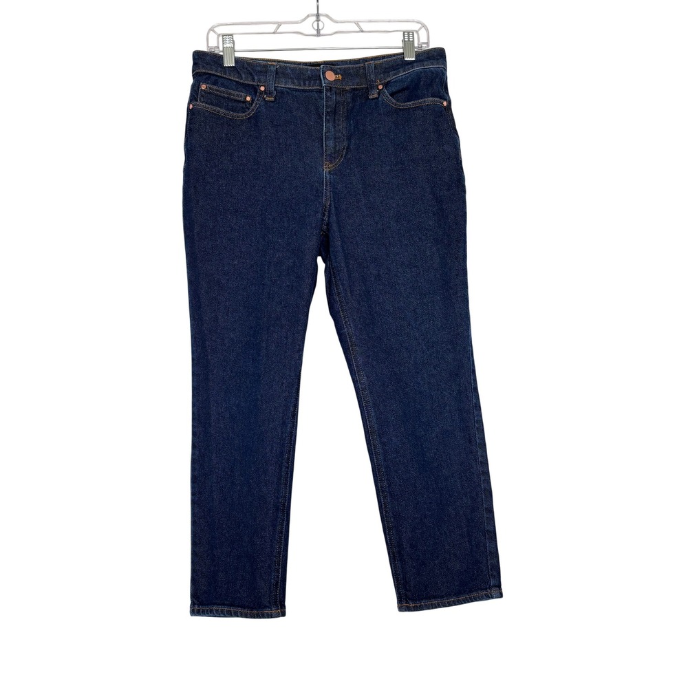 Talbots Slim Straight Ankle Jeans 8P Regina Wash Dark Indigo Blue Patch Pocket